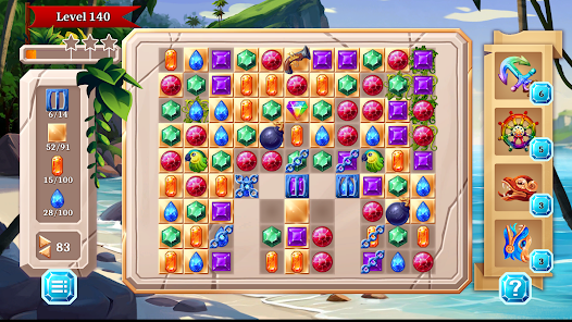 Jewel Quest görsel tasarım - detaylı korsan teması ve renkli mücevherler